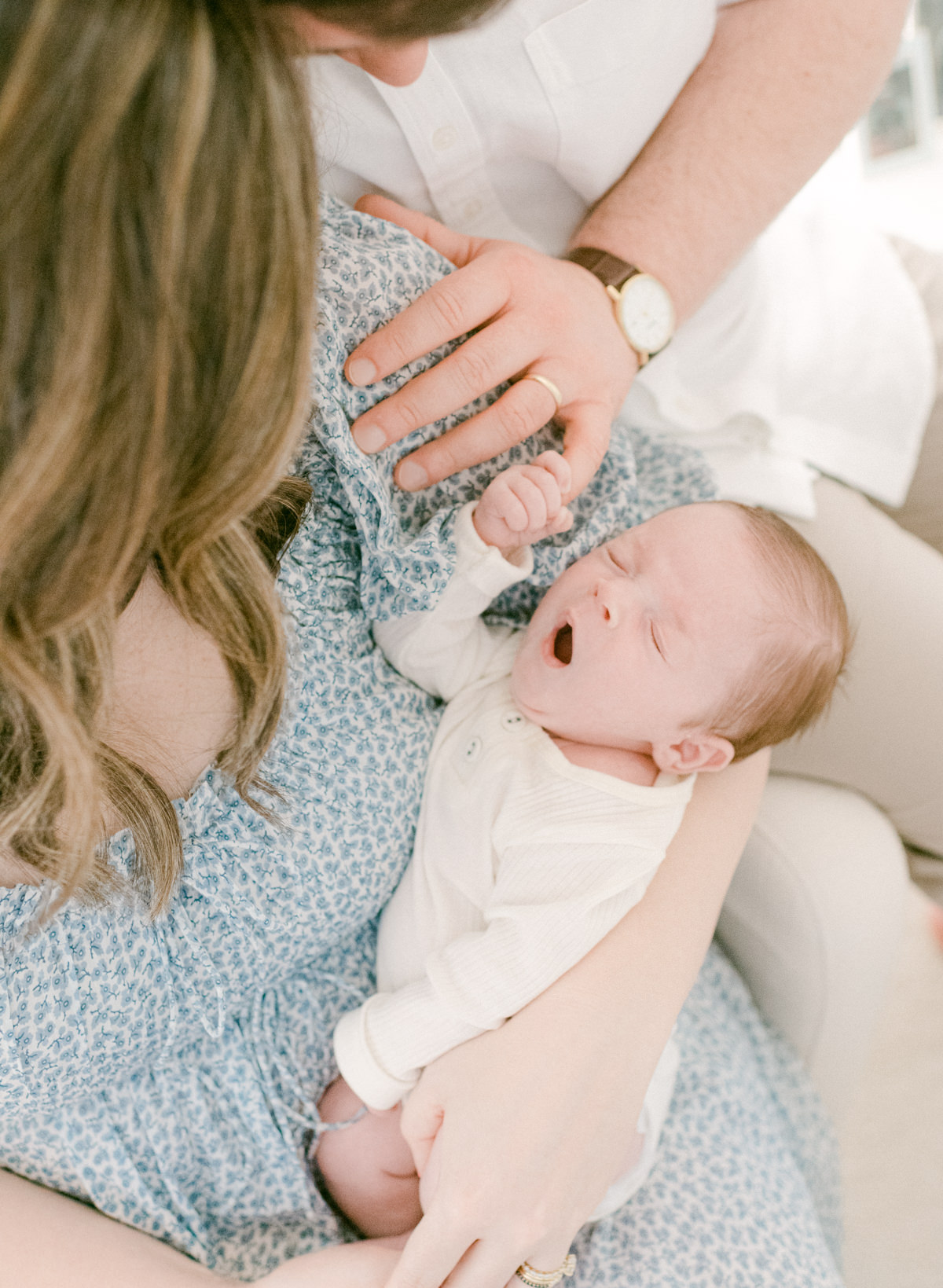 Kent Avenue Photography Charlotte Newborn Photographers On Film Mom Holding Newborn and Baby Yawning - Kent Avenue Photography